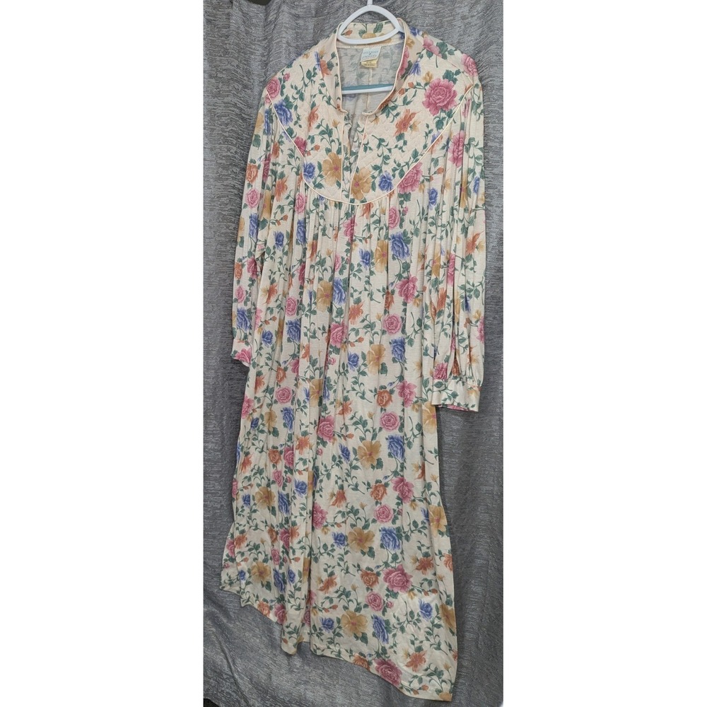 gilligan o'malley nightgown Vrg Long Slv Floral Button Quilted Pattern Plus 3xl